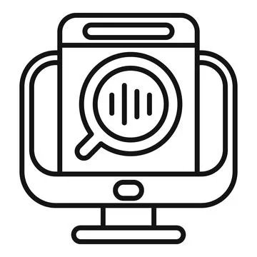 Computer showing magnifying glass analyzing bar chart icon Stock Illustration