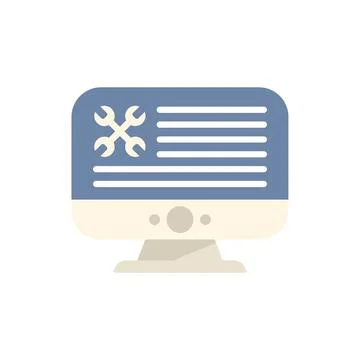 Computer showing maintenance software with crossed wrenches icon Stock Illustration