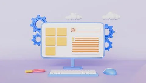 Computer showing media content management for website online marketing Stock-Illustration