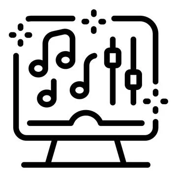 Computer showing music notes and sliders representing music production softwa Stock Illustration