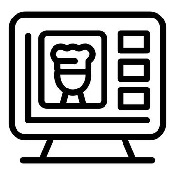 Computer showing online culinary course interface with chef icon Stock Illustration