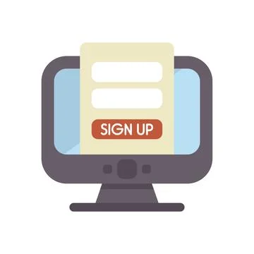 Computer showing online registration form with sign up button Stock Illustration