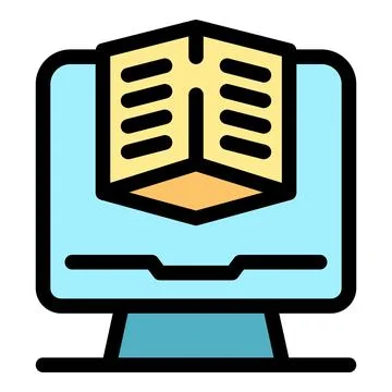 Computer showing open book for online education and e learning Stock Illustration