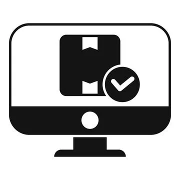 Computer showing parcel with check mark for online order delivery confirmation Stock Illustration