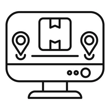Computer showing parcel tracking with location pins icon Stockillustratie