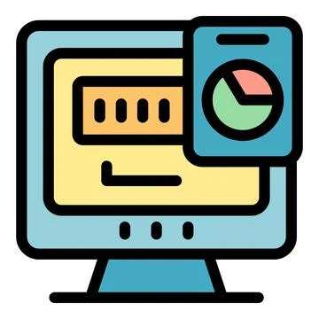 Computer showing password and pie chart icon for online security and data a.. Stock Illustration
