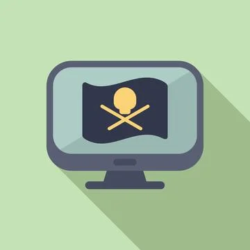 Computer showing pirate flag cyber attack risk Stock Illustration