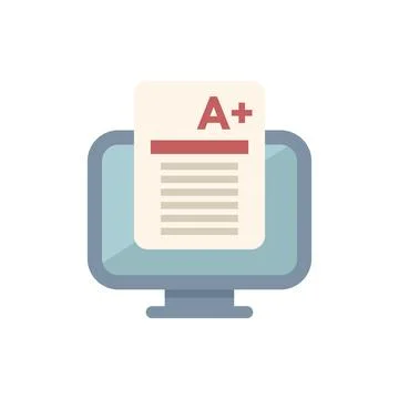 Computer showing a plus grade on screen for online exam Illustrazione stock