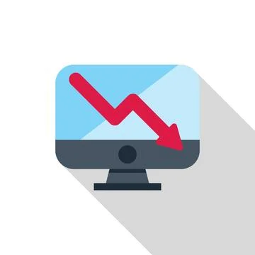 Computer showing red downward trend on blue background Stock Illustration