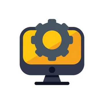 Computer showing settings with gear icon displaying setup and configuration.. Stock Illustration