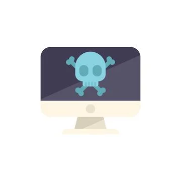Computer showing skull and crossbones warning of cyberattack Stock Illustration