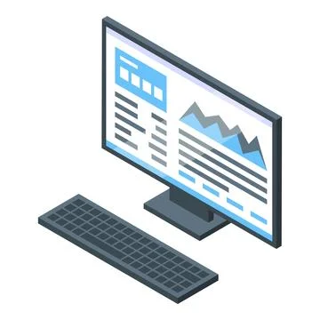 Computer showing statistics charts and keyboard for analyzing data Stock Illustration