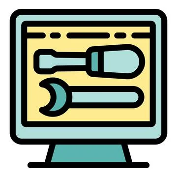 Computer showing tools for online technical support Stock Illustration