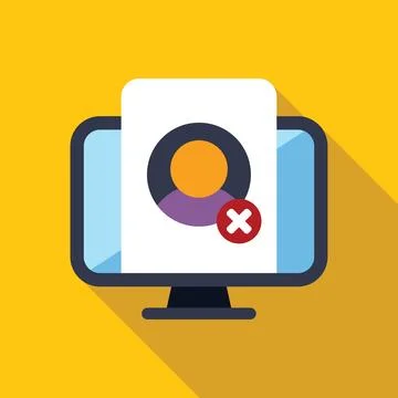 Computer showing user profile being deleted on yellow background Stockillustratie