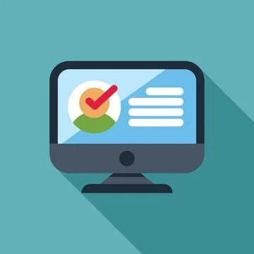 Computer showing user profile being updated with checkmark symbol Stock Illustration