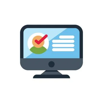 Computer showing valid profile with check mark icon on screen Illustrazione stock