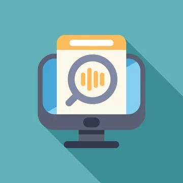 Computer showing voice search engine optimization with magnifying glass イラスト素材