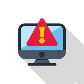Computer showing warning sign with exclamation mark icon Stock Illustration