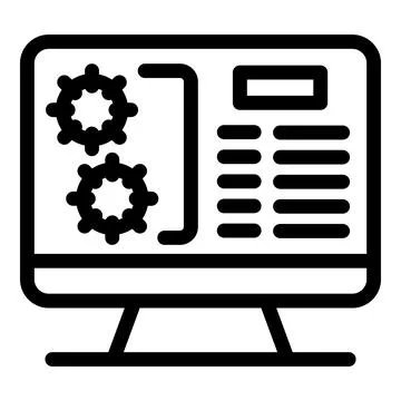 Computer showing web development process with gears and code Stock Illustration