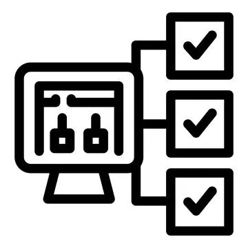 Computer showing website development process with check marks Stock Illustration
