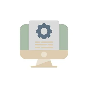 Computer showing website development process with cogwheel icon Stock Illustration