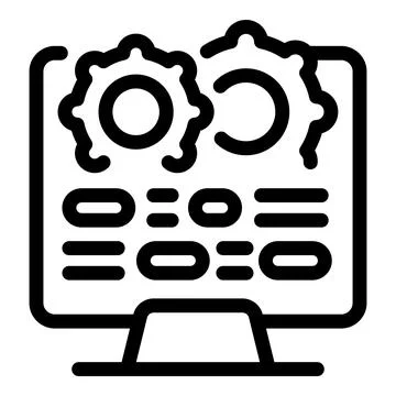 Computer showing working settings and binary code data processing Stock Illustration