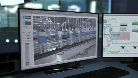 Computer Shows Control Interface Of Automated Manufacturing Plant Equipment Stock Footage 273322993