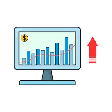 The computer shows an uptrend graph. business growth Stock Illustration