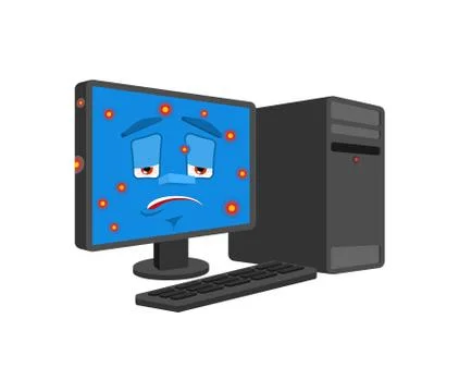 Computer Sick Infection isolated. Virus ill PC Cartoon Style. data processor  Stock Illustration