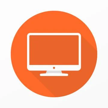 Computer sign logo with long shadow. Vector illustration on color background Stock Illustration