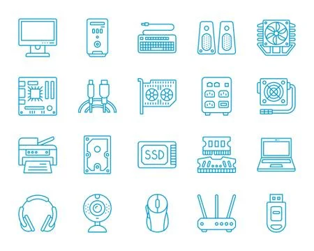 Computer simple color line icons vector set Stock Illustration