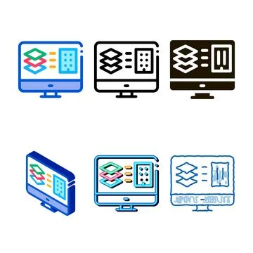Computer simulation of building icon vector outline variants Illustrazione stock