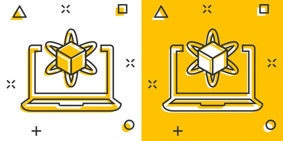 Computer simulation icon in comic style. Vr device vector cartoon illustratio Stock Illustration