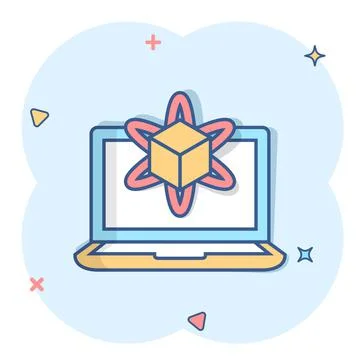 Computer simulation icon in comic style. Vr device vector cartoon illustratio Stock Illustration