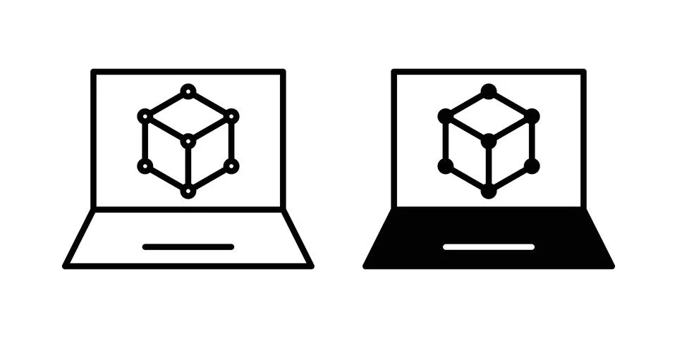 Computer simulation icon set modern line and solid style collection. Stock Illustration