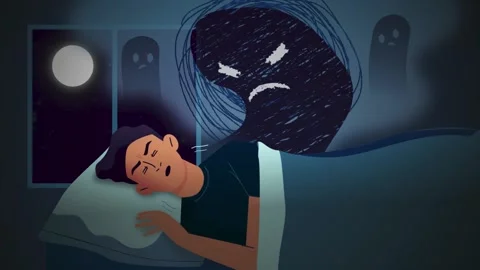 Computer simulation of the male as he sees nightmare 스톡 동영상 166799217