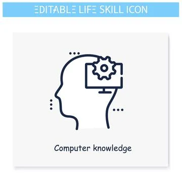 Computer skill line icon. Editable illustration Illustrazione stock