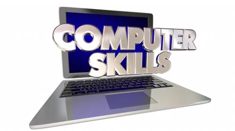 Computer Skills Computer Laptop 3d Words Learning Knowledge Video stock 61250640