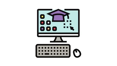 Computer skills primary school color icon animation Stock Footage 326105298