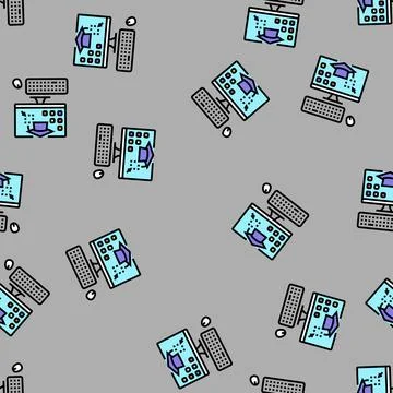 Computer skills primary school vector seamless pattern Stock Illustration