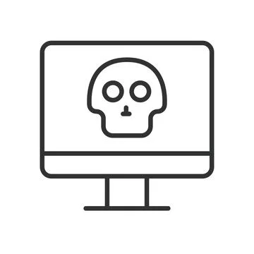Computer skull icon in line design. computer, skull, virus, malware, danger 스톡 일러스트