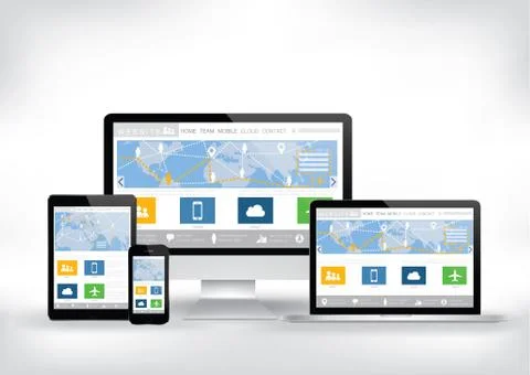 Computer, smart phone, tablet , laptop screen  website template Stock Illustration