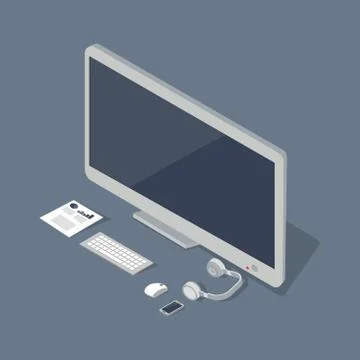 Computer with smartphone and tablet Flat style vector Illustrazione stock