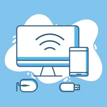 Computer smartphone usb mouse devices technology line style Stock Illustration