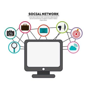 Computer social network media icon set. Vector graphic Stock Illustration