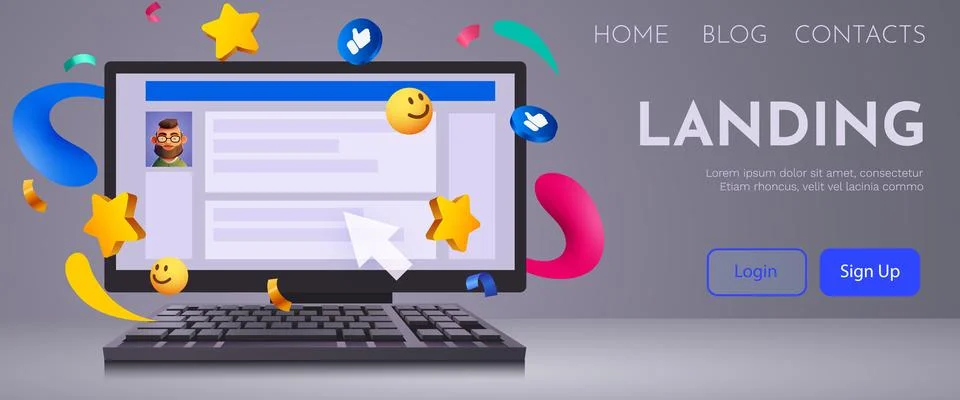 Computer with social network on the screen. Communication concept. Stock Illustration