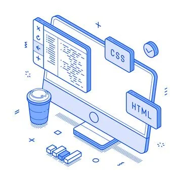 Computer soft development code testing programming minimalist isometric vec.. 스톡 일러스트