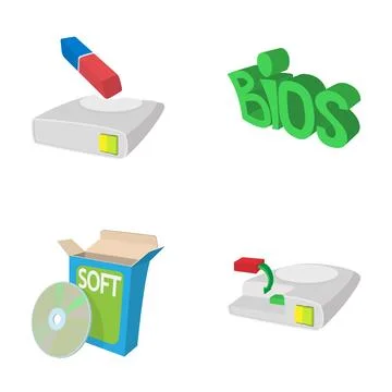 Computer software and hardware components managing data set Ilustração Stock