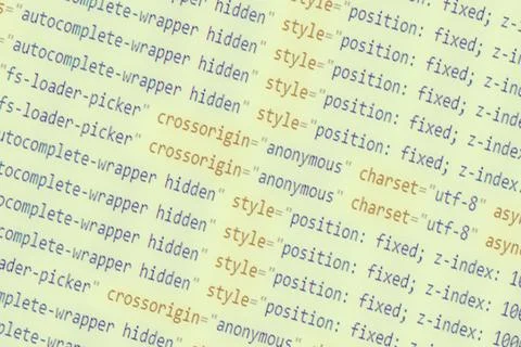 Computer software code. The tilt of the text. Toning in retro style. 스톡 사진