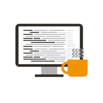 Computer software coffee cup coding web development Stock Illustration
